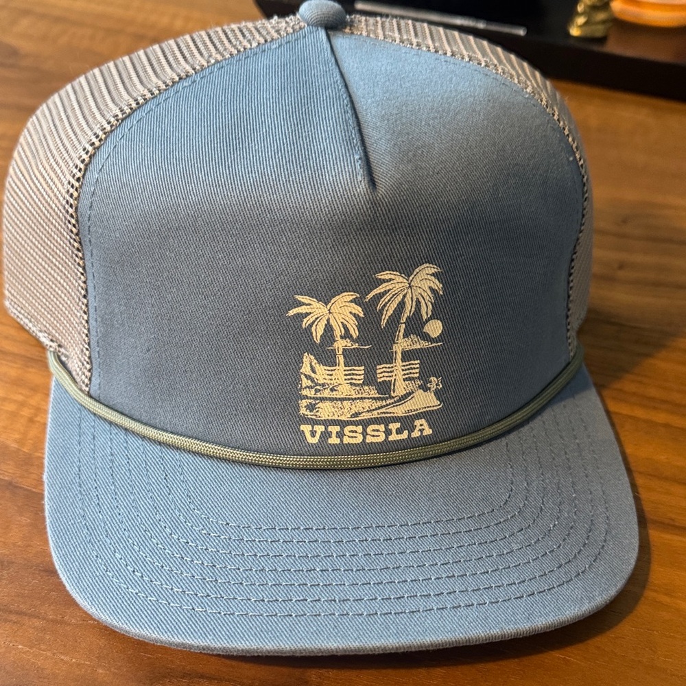 VISSLA Light Blue & Gray Trucker Hat with Palm Tree Graphic